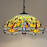 wdbztj lampadario stile tiffany da 16 pollici, lampada a sospensione in vetro colorato vintage, plafoniera a led e27 regolabile in altezza per soggiorno, camera da letto, sala da pranzo,2