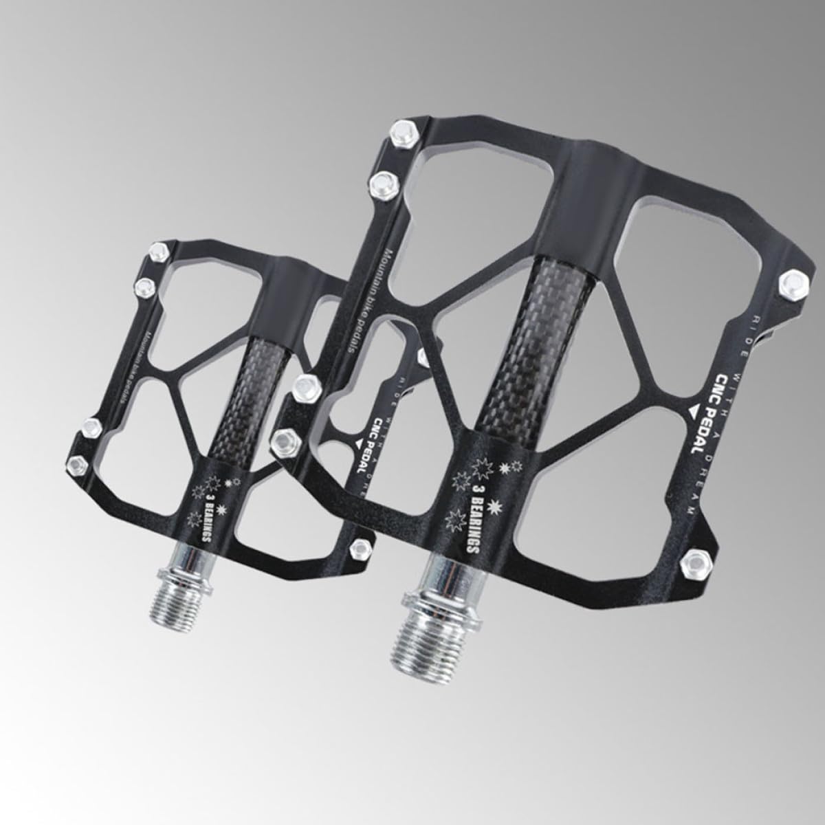 1 Paar Pedale aus Aluminiumlegierung mit Lager für Mountainbike | Drei Lager, Schwarz, Rutschfeste Pins für Ruhiges Fahren, Fahrradersatzteil für Trekking und Zubehör