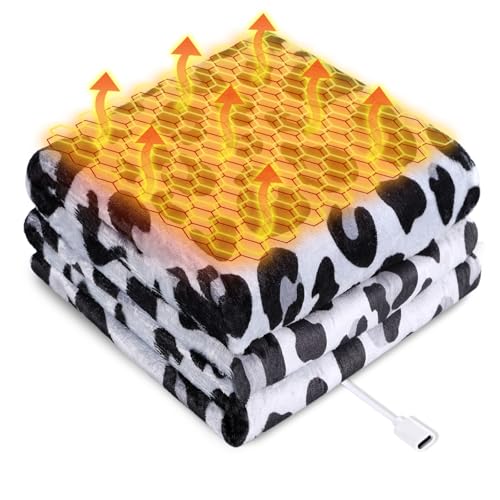 USB Type-C Powered Heated Throw Blanket for Women, 50" X 60" 9V 18W Portable Spot Grid Electric Heating Blanket with 3 Heat Settings,8-Zone Graphene Heating Blankets for Couch Car Office Outdoor