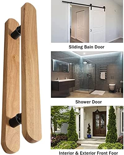 Door Handle Glass Door Pull Handle Solid Wood, Rustic Two-Side Sliding Barn Door Handle Bar for Sauna Room, Exterior Interior Push Door Handle Set
