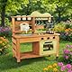 Outdoor Spielküche Gartenspielküche Matschküche Kinder Outdoor Mit Rädern, Wasserkocher, Spüle, Holzpflanzenbehälter, Kinderküche (Grün)