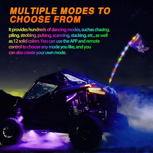 Image of Nilight RGB Whip Light 1PC 5FT Lighted Antenna Whips with Remote & App Control DIY Chasing Patterns Brake Reverse Lights for ATV UTV Polaris RZR Can-am Dune Buggy Pickup Trucks Jeep