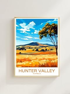 Hunter Valley Australia Wall Art – Vintage Travel Poster of Vineyards, Rolling Hills & Sunset Views – Scenic Print for Rustic or Modern Home Decor (16 × 20 in / 40 × 50 cm)