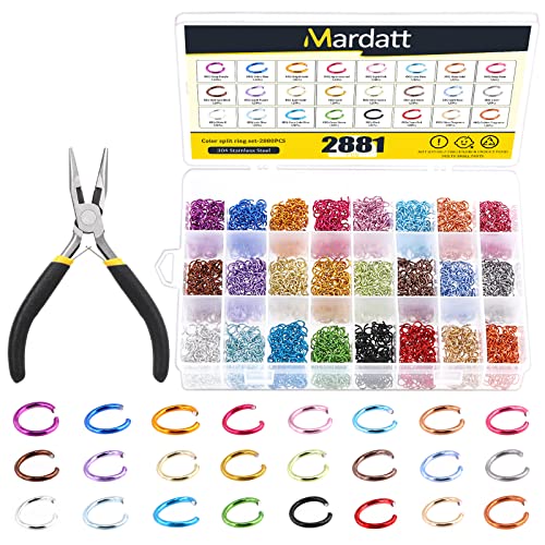 Mardatt 2881pcs 24 Colors 6mm Open Jump Rings Assortment Kit with Jewelry Pliers, Aluminum Jewelry Making Supplies Findings Kit for DIY Earrings, Necklace Repair