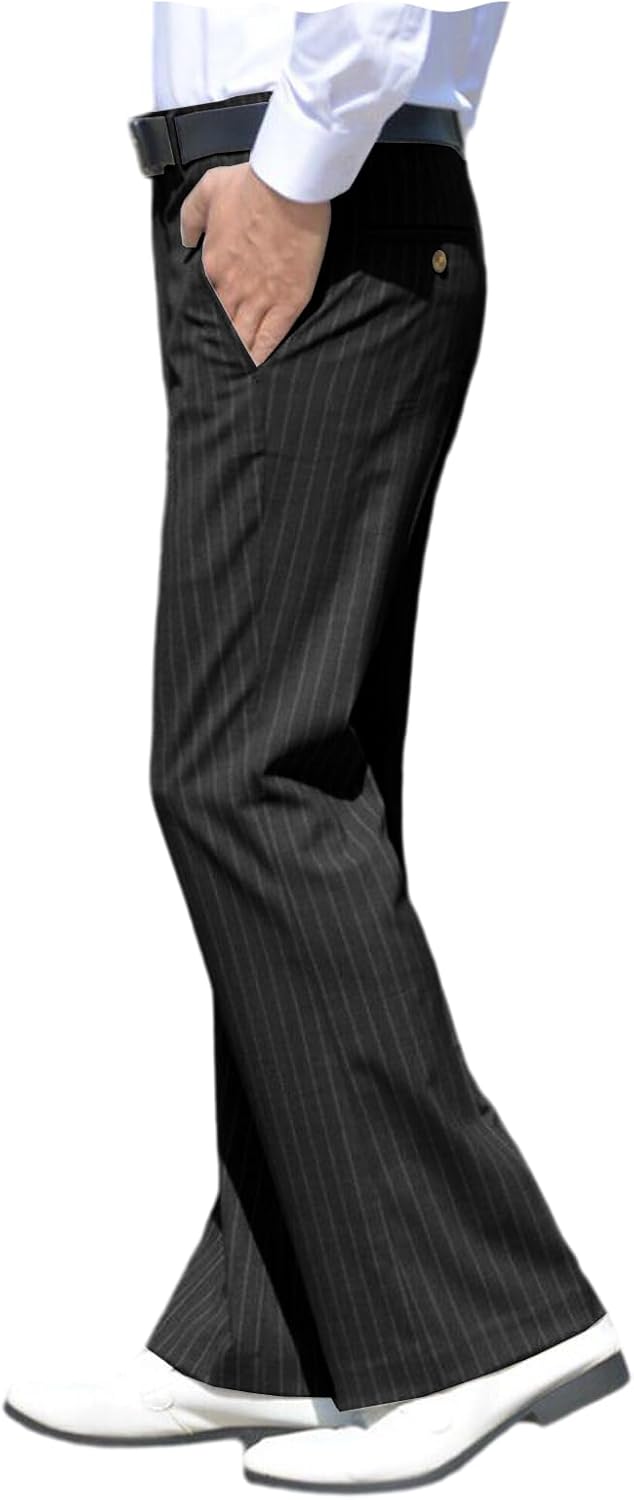 Men's Micro-Flare Dress Pants Classic White Striped Slim Fit Trousers for Wedding Business Office