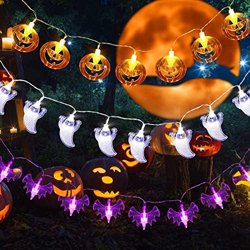 Halloween String Lights Halloween Decorations Lights Indoor Outdoor Battery Operated Halloween Fairy Lights Ghost Pumpkin Bats Led Lights for Halloween Party Home Decor 3 Pack 15 FT 30 LED (style1)