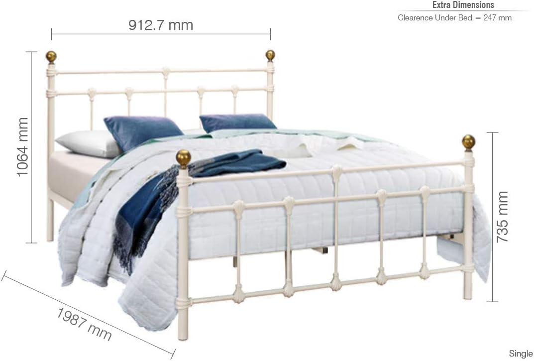 Birlea Atlas 3ft Single Metal Bed, Cream - Image 5