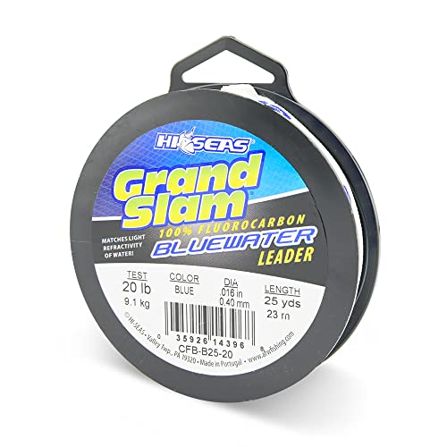 HI-SEAS Grand Slam Bluewater 100% Fluorocarbon Fishing Leader, 20 lb, Blue, 25 yd Spool