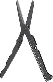 Compact 2-in-1 Foldable Scissors with Measuring Ruler - Stainless Steel, Lightweight, Portable for EDC, Camping, Survival, and Outdoors (Black)