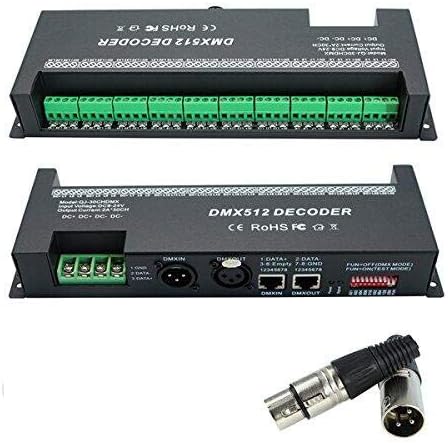 DMX 512 LED Decoder Controller for RGB Tape Strip Light Dimmer Driver DC9-24V 60A (30 Channel)