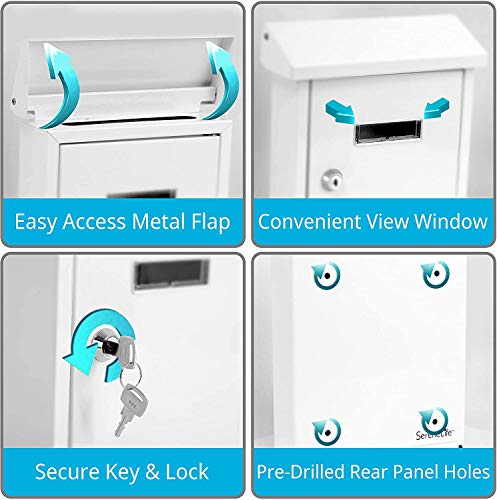 Serenelife Slmab01 Weatherproof Wall Mount Mailbox-Outdoor Galvanized Metal Key Large Capacity, Commercial Rural Home Decorative & Office Business Parcel Box Package Drop Slot Secure Lock, White #TOP4