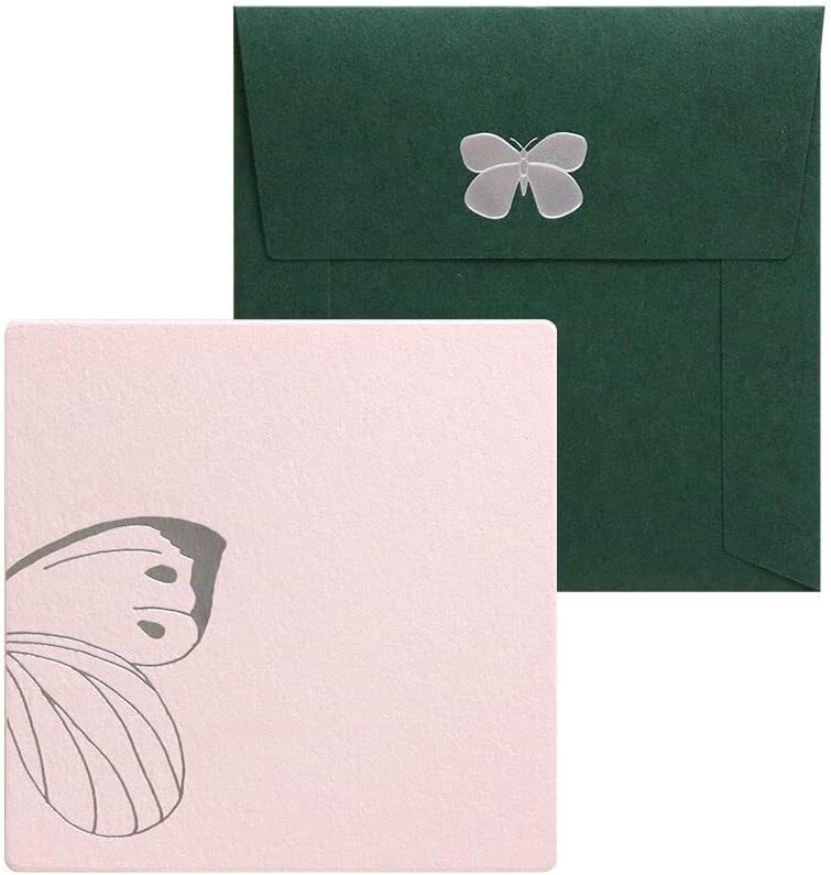 IPPINKA Japanese Greeting Cards for Any Occasion, Square with Gold and Silver Embossed, Set of 4 Minimalist Designs - Mt.Fuji & Cherry Blossoms, Frog, Butterfly, and Ladybug