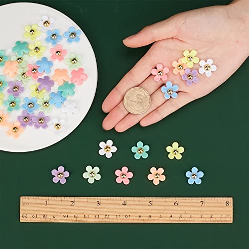 Sunnyclue 1 Box 64Pcs 8 Colors Acrylic Flower Cabochons Resin Colorful Flatback Floral Charms With Golden Beads For Jewelry Diy Decorations Hairclips Scrapbooking Embellishment Crafts Supplies #TOP2