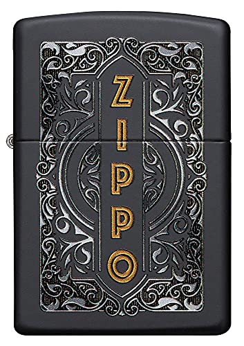 Zippo encendedor de bolsillo negro mate con logo miniatura 2