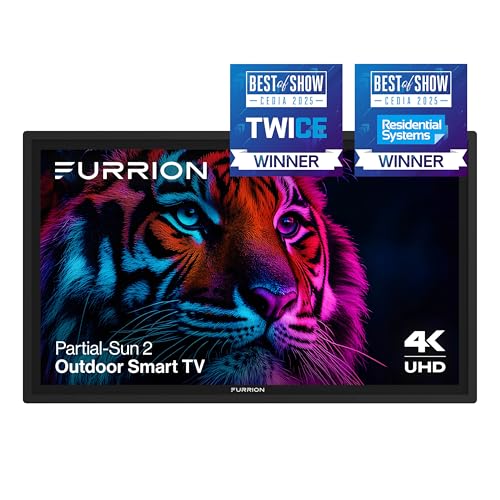 Furrion Aurora Partial-Sun 2 43' 4K LED Outdoor Smart TV - Weatherproof LED Outdoor Television with 750-Nit LED Screen, XtremeShield Impact-Resistant Screen, RangeXtend WiFi-Boosting External Antennas