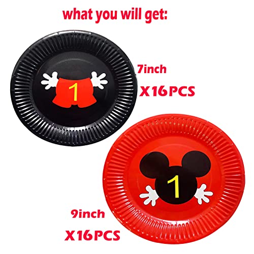 32Pcs Mickey 1St Birthday Plates Mickey Birthday Party Supplies 1St Birthday For Micky Themed 1St Birthday Decorations Supplies #TOP1