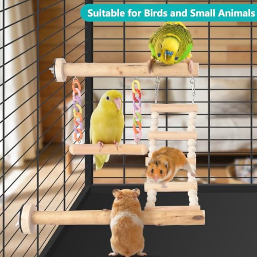 DBNESS Bird Perches Ladder with Swing, Natural Wood Parrot Climbing Bridge Perch Toys, Exercise Play Stand Parakeet Cage Accessories for Budgie Cockatiel Green-Cheeked Conure Caique - Thumbnail 7