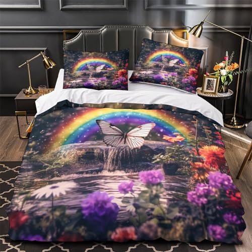 Housse de couette fleurs papillons lit double avec taies d'oreiller - 4