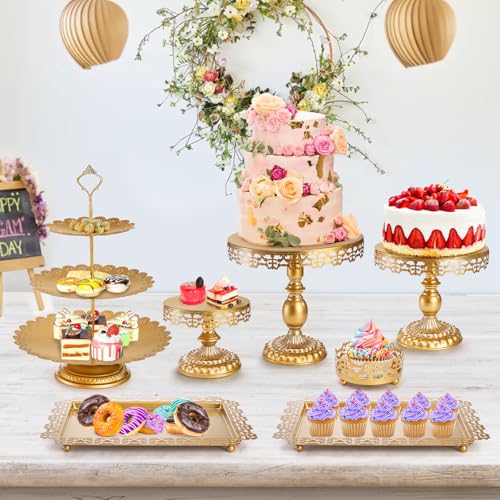Hacaroa Set of 7 Gold Cake Stand, Metal Dessert Table Display Set Tiered Cupcake Holder, Decorative Candy Fruit Tower Plate Dessert Serving Tray Platter for Wedding, Birthday Party, Baby Shower - Image 7