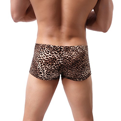 K-Men's Mens Sexy Thong Leopard Animal Print Low Waist G String Underwear, Brown, Medium #TOP4