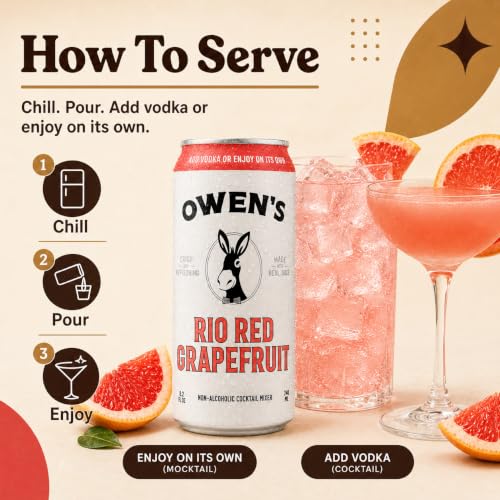 Image of Owen's Premium Non-Alcoholic Sparkling Cocktail and Mocktail Mixer, Drink Mixer for Cocktails, Mocktails, and Party Beverage, 24 Pack of 8.2 fl oz Cans (Rio Red Grapefruit)