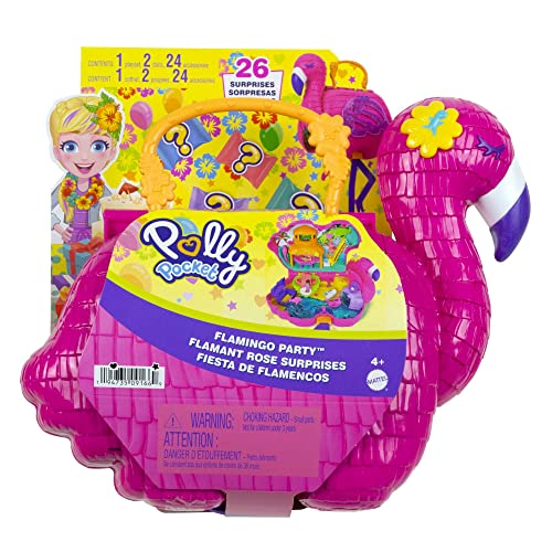 Polly Pocket Travel Toy, Flamingo Party Playset With 2 Micro Dolls And 26 Surprise Accessories, Animal Toy Compact #TOP5