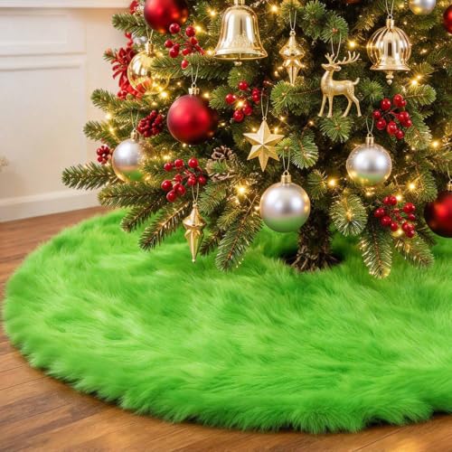 yuboo Green Christmas Tree Skirt 24 Inch, Mini Faux Fur Tabletop Tree Skirt