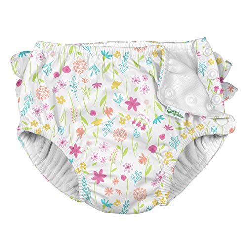 I Play. By Green Sprouts Baby Girls Ruffle Snap Reusable Absorbent Swimsuit And Toddler Swim Diaper, White Wildflowers, 12 Month Us #TOP6