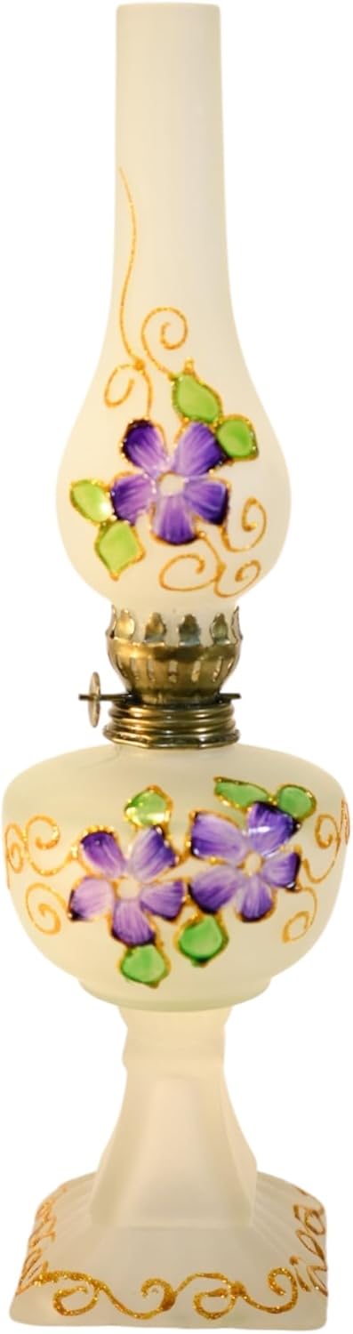 Hand Blown Glass Oil Lamp in Purple , 13.5" Tall , with Clear Gift Box (Purple)