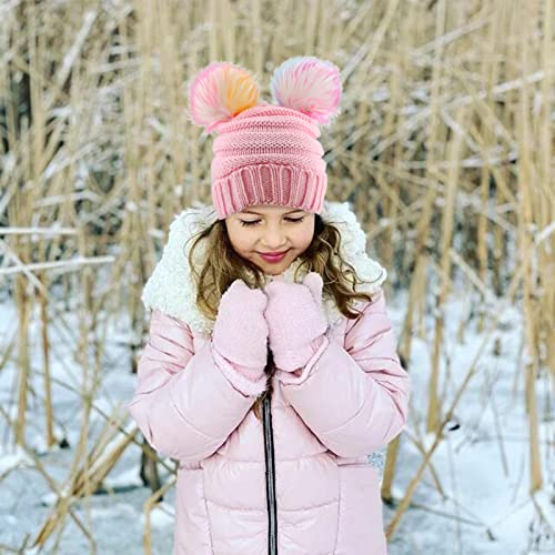 Actlati Kids Winter Knitted Beanie Hat Colorful Pompom Ears Ski Hat For Boy Girl(Ages 7-12) #TOP3