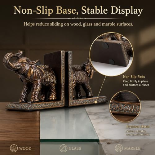 Elephant Bookends for Shelves, Vintage Resin Book Ends Decorative by AFUXING - Used condition - Image 5