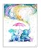 Stupell Industries Rainbow Watercolor Spraying Elephants with Pink Umbrella Wall Plaque, 10 x 15, Multi-Color