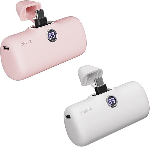 iWALK Cargador portátil pequeño, 4800 mAh 18 W PD cargador de energía de carga rápida con conector USB-C integrado, mini batería externa con