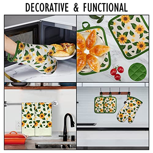 Oven Mitts And Potholders Dish Towles Set 100% Cotton For Perfect For Gifting, Baking And Everyday Cooking Durable Heat Resistant For Kitchen (5-Piece Sunflower) #TOP6