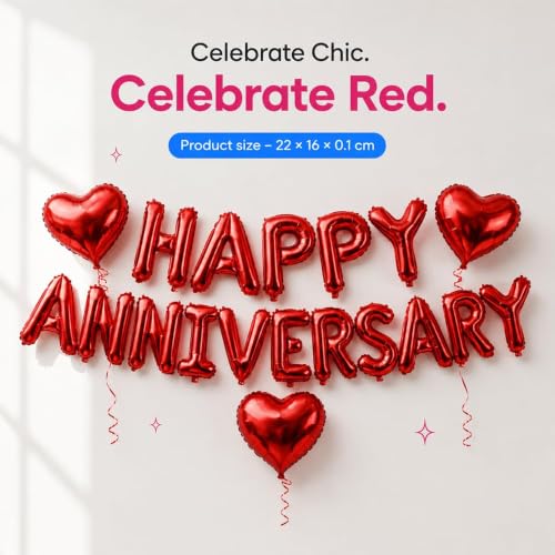Image of Glaze Happy Anniversary Foil Balloon Decoration | Red Letter Balloons for Anniversary Party Decorations, Wedding Anniversary Celebration Supplies.
