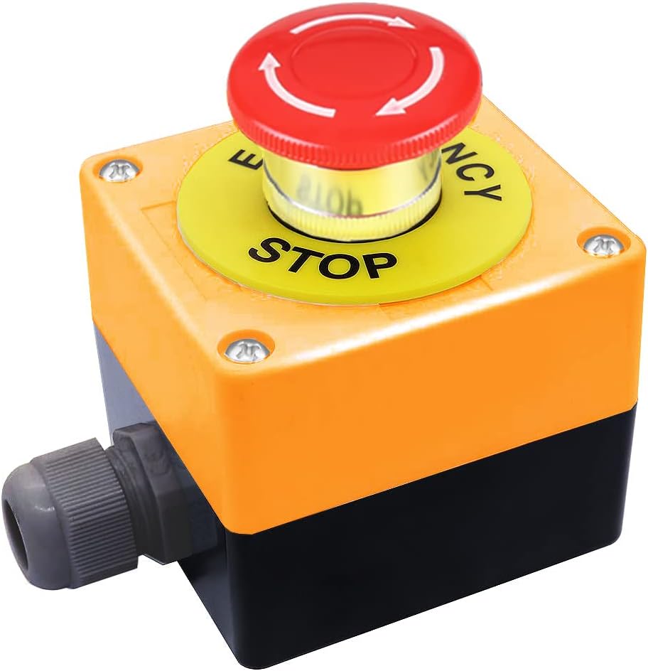 Emergency Stop Push Button Switch,1 NC Waterproof IP65 Red Sign Emergency Stop Switch with AC 660V 10A Stop Switch Box Emergency Button.