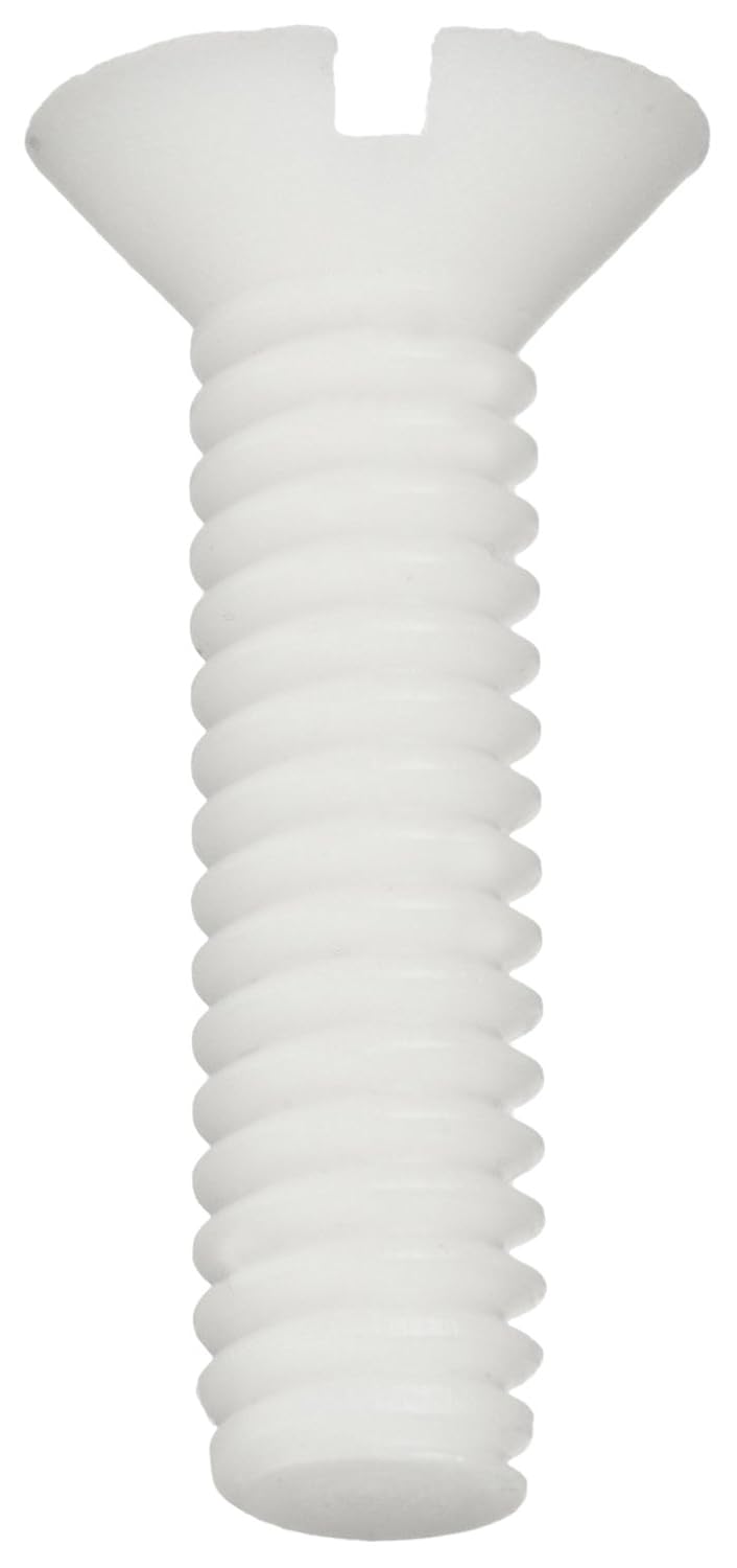 30% Glass Filled Nylon 6/6 Machine Screw, Flat Head, Slotted Drive, 1/4"-20, 5/8" Length (Pack of 500)