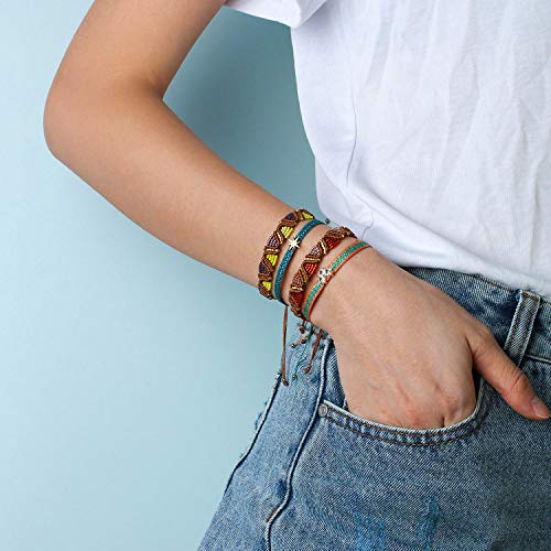 Image of KELITCH Bohemian Braided Friendship Bracelets Miyuki Beads Strand Bracelets Colorful Rope Wrap Bracelets