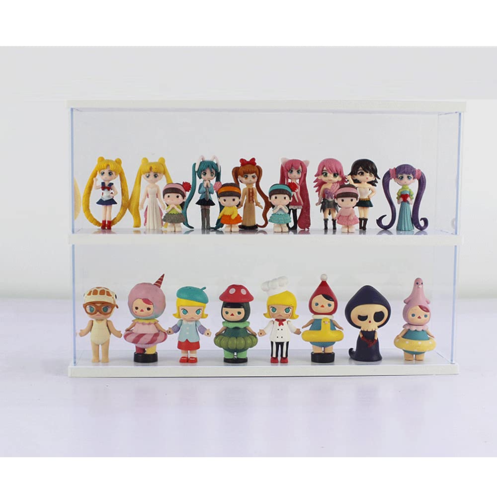 Joody Vitrine en Acrylique, Boîtes Plexiglas à 2 Niveaux, Vitrine de Comptoir avec Porte pour Figurine Pop, Mini Figurine, Jouets de Collection, Organisateur de Stockage de Vitrine Anti-poussière