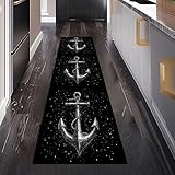 Gaqinhh Nautischer Anker Teppich Läufer Flur Küche Waschbar rutschfest 60x150 cm, Fantasie Sternenhimmel Teppiche für Bettumrandung Schlafzimmer Teppichläufer für Küchenläufer Eingangsbereich