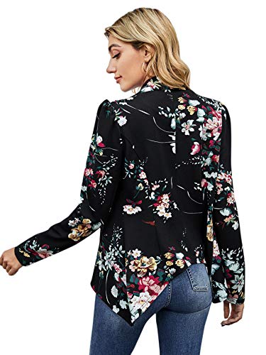 Shein Women's Floral Long Sleeve Drapped Collar Asymmetrical Hem Blazer Outerwear Black Floral Medium #TOP1