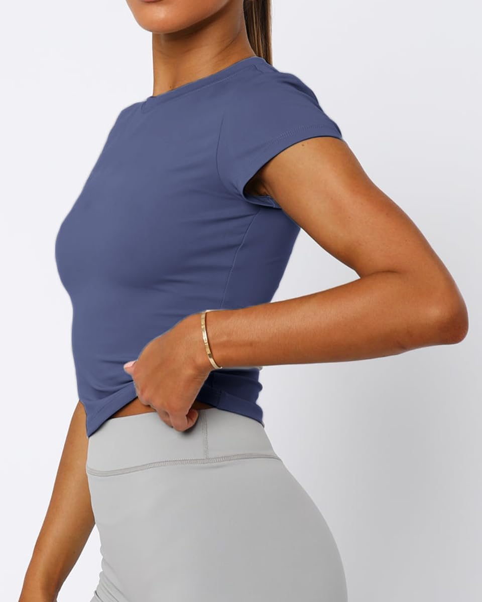 Women's Basic Summer Short Sleeve Crewneck T-Shirts Y2K Cute Going Out Tops Baby Tee - Image 5