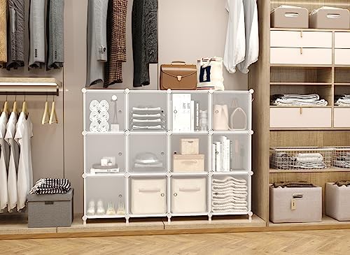AWTATOS Cube Storage Closet Organizer 12 Cube Storage Shelves with Doors Portable Closet Organizers and Storage for Kids Cabinet DIY Stackable Clothes Organizer for Bedroom, Home Office, White… 3