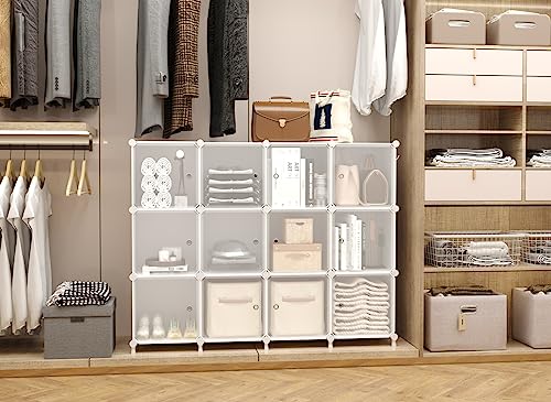 AWTATOS Cube Storage Closet Organizer 12 Cube Storage Shelves with Doors Closet Organizers and Storage Stackable Clothes Organizer for Bedroom, Home Office, White - Image 4