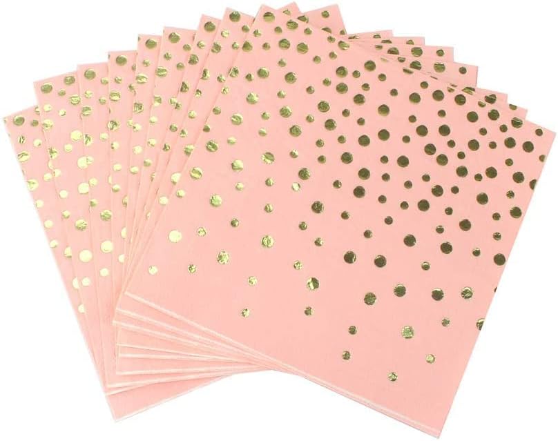 Sponsored Ad - Wanna Party Light Pink Paper Napkins W/Golden Polka Dots - 20 Pieces