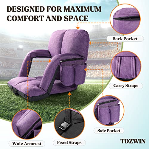 Tdzwin Wide Stadium Seats For Bleachers With Back Support, Extra Thick Plus Size Stadium Seats Bleacher Seats With Backs And Cushion, 6 Reclining Positions Stadium Chair For Outdoor Or Indoor (Purple) #TOP5