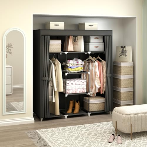 51" Portable Wardrobe Closet, Clothes Organizer, 8 Shelves 2 Rods, Black by MOGELAFOO - Used condition - Image 8