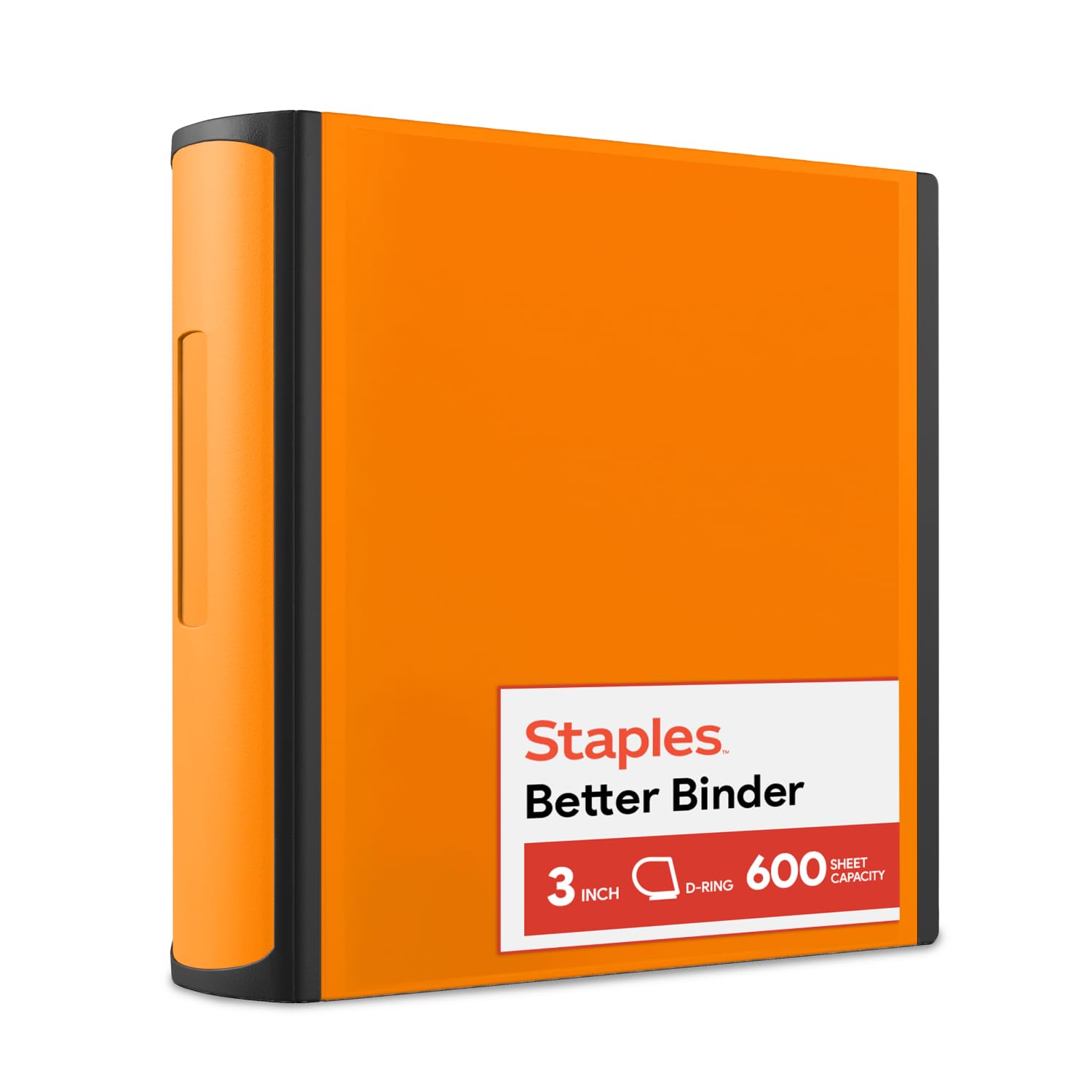 Staples 3" D‑Ring Heavy‑Duty View Binder, Orange, Durable 3‑Ring Binder with Reinforced Construction, Holds Up to 600 Sheets for School & Office