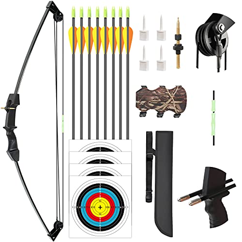 Aimdor Kids Bow and Arrow Set Youth Compound Bow and Arrow Practice Bow Kids Bow Birthday Gift Bow Left and Right Hand Bow Beginner Bow with 8 Arrows and Quiver for Outdoor Play Black