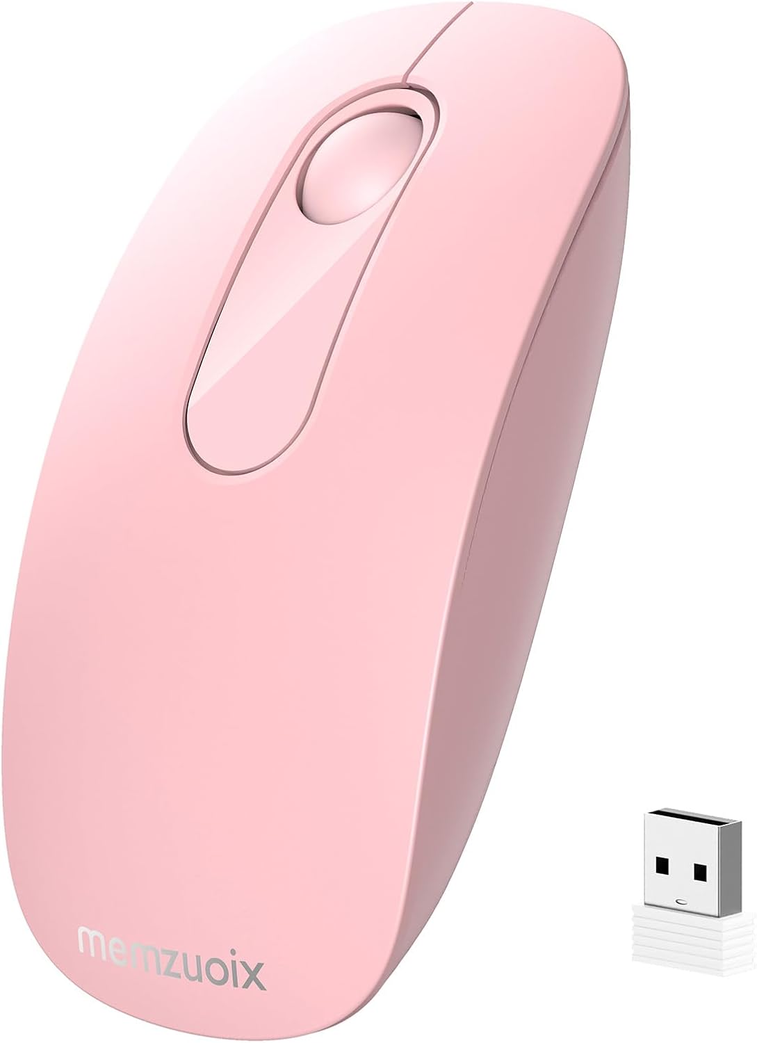 memzuoix 2.4G Wireless Mouse, Ergonomic Silent Computer Mouse with USB Receiver, 1600 DPI Portable Mouse for Laptop PC Mac Windows and Office(Pink)